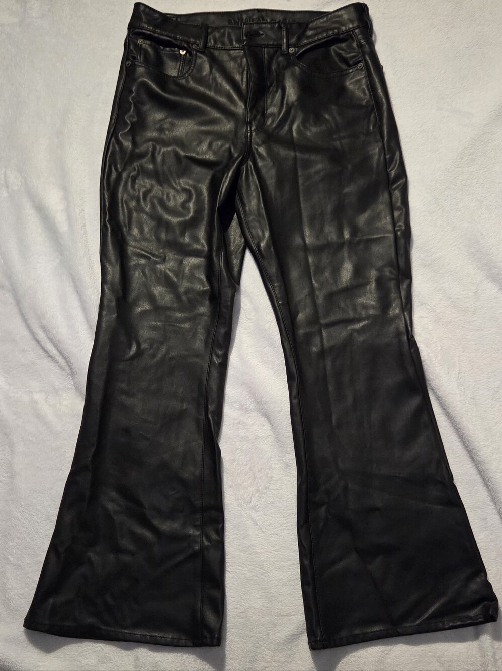 American Eagle Faux Leather Flare Pants in Black Size 14 New With Tags